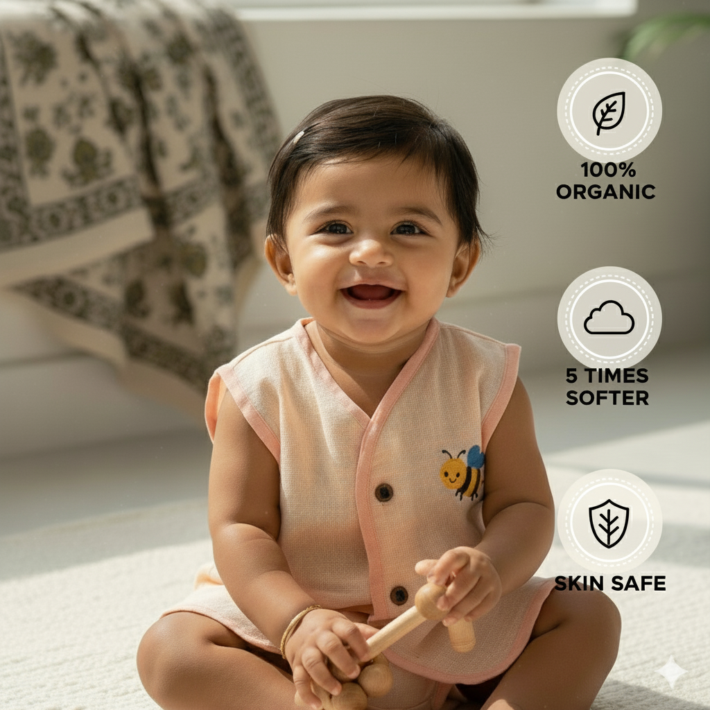 Organic Muslin Sleevless Jabla - Peachy Bee