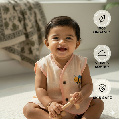 Organic Muslin Sleevless Jabla - Peachy Bee