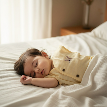 Organic Muslin Sleevless Jabla - Lemon Bunny