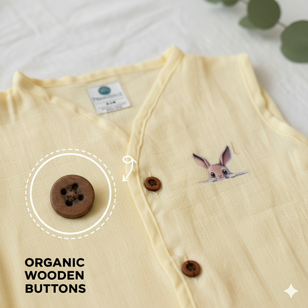 Organic Muslin Sleevless Jabla - Lemon Bunny