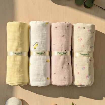4 PCS- Soft Organic Muslin Swaddles Combo