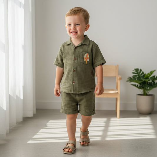 Crinkle Muslin Co-ord set green