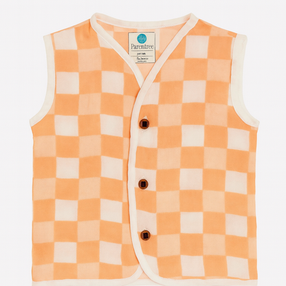 Organic Muslin Sleevless Jabla - Peach Gingham
