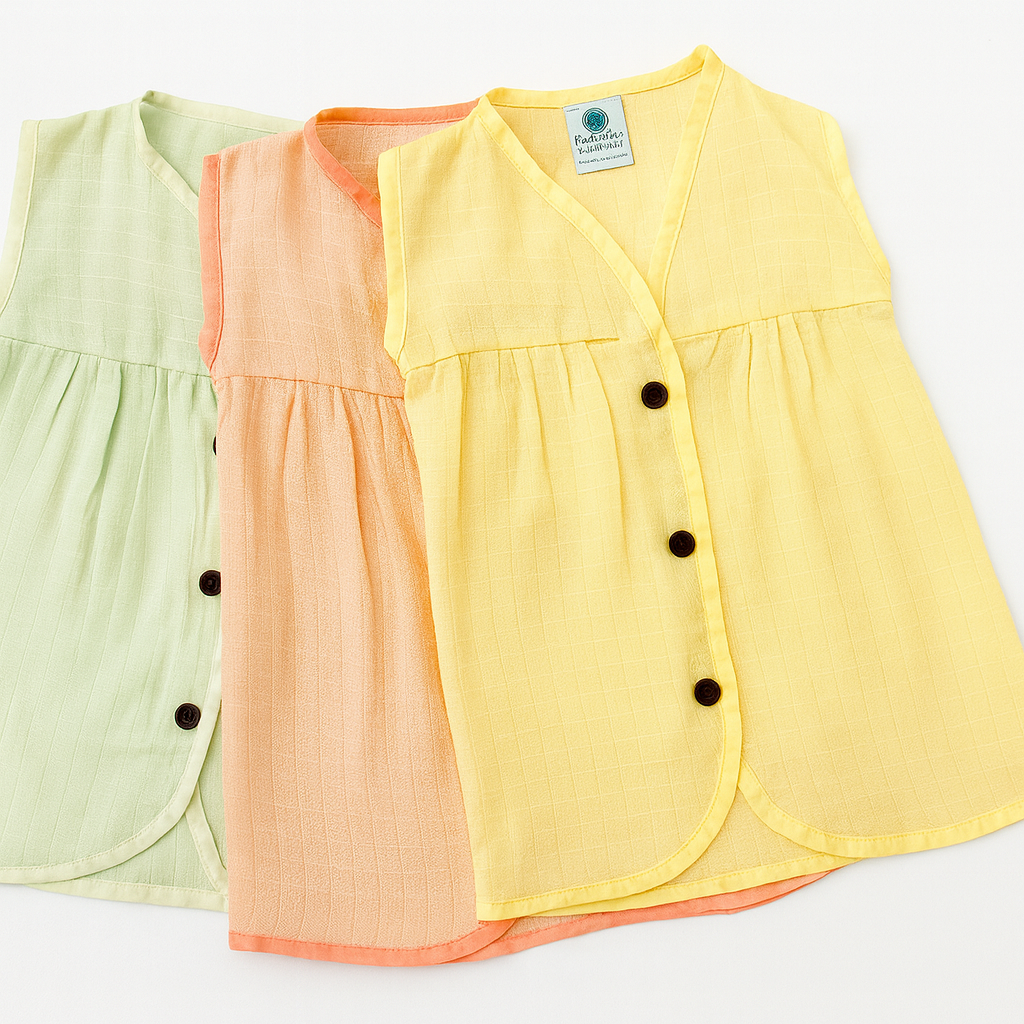 3pcs - Organic Muslin Frock Jabla -Pastel Pack