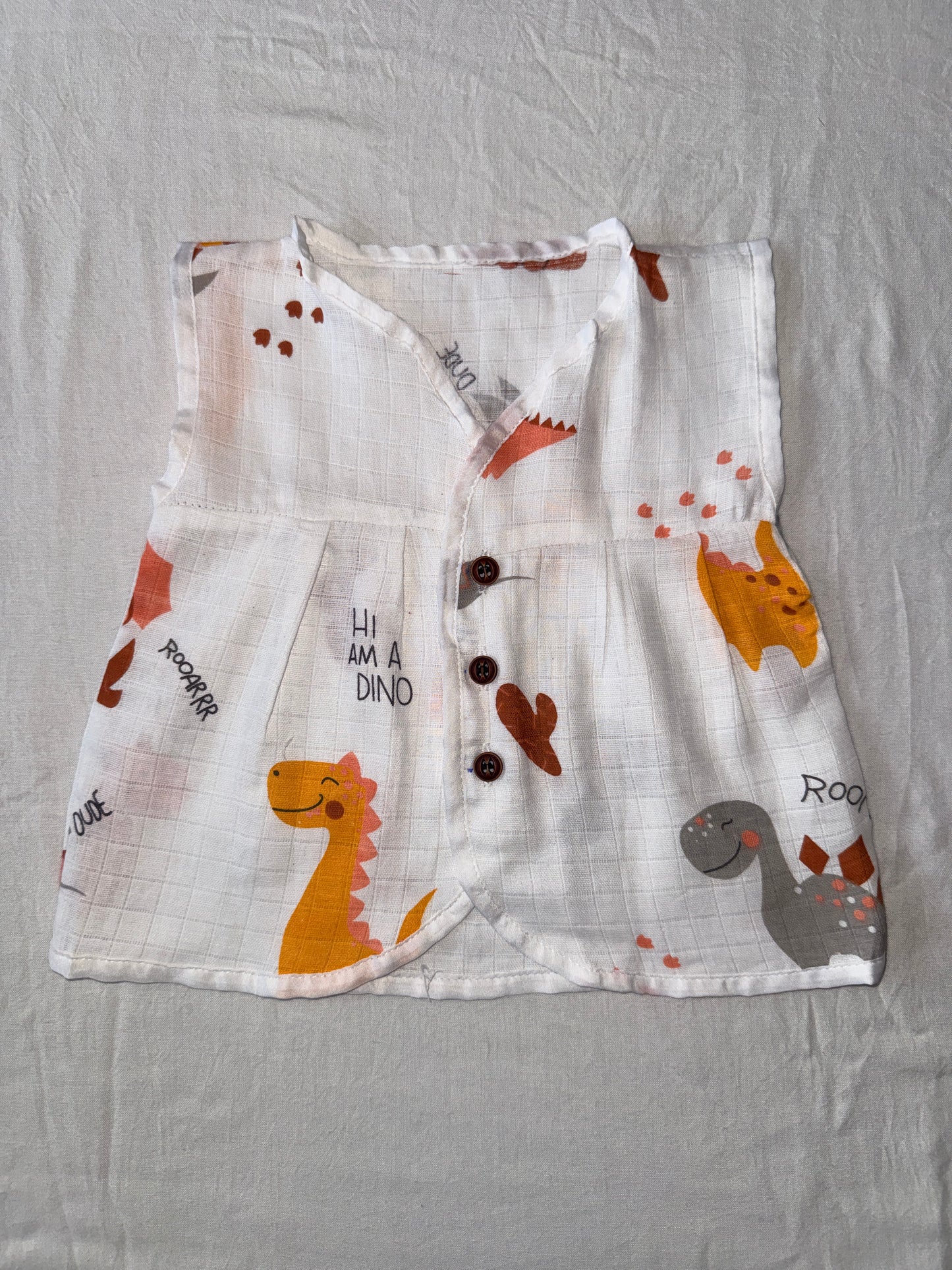 3pcs - Organic Muslin Frock Jabla- Forest combo