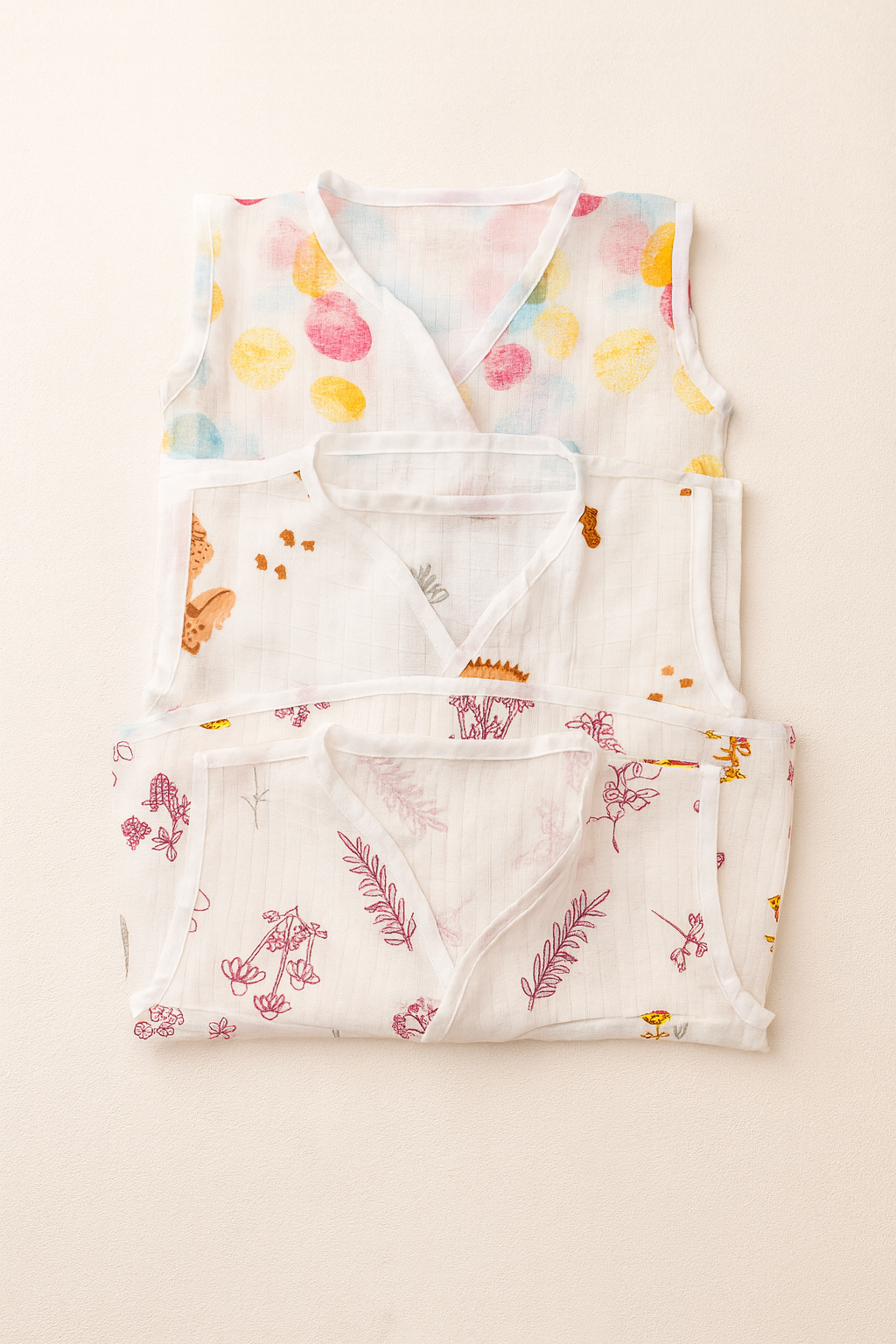 3pcs - Organic muslin sleeve less jabla- Jungle Joy