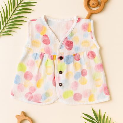 3pcs - Organic Muslin Frock Jabla- Forest combo