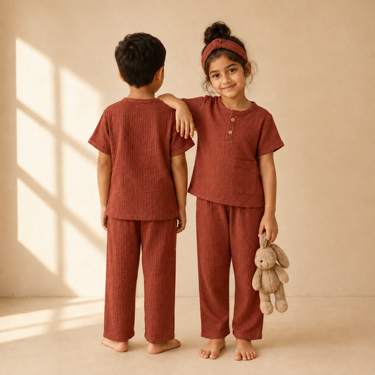 Unisex Crinkle Muslin Nightwear - Warm Rust