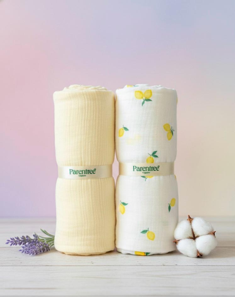 2 PCS- Soft Organic Muslin Swaddles Citrus