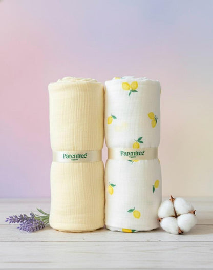2 PCS- Soft Organic Muslin Swaddles Citrus