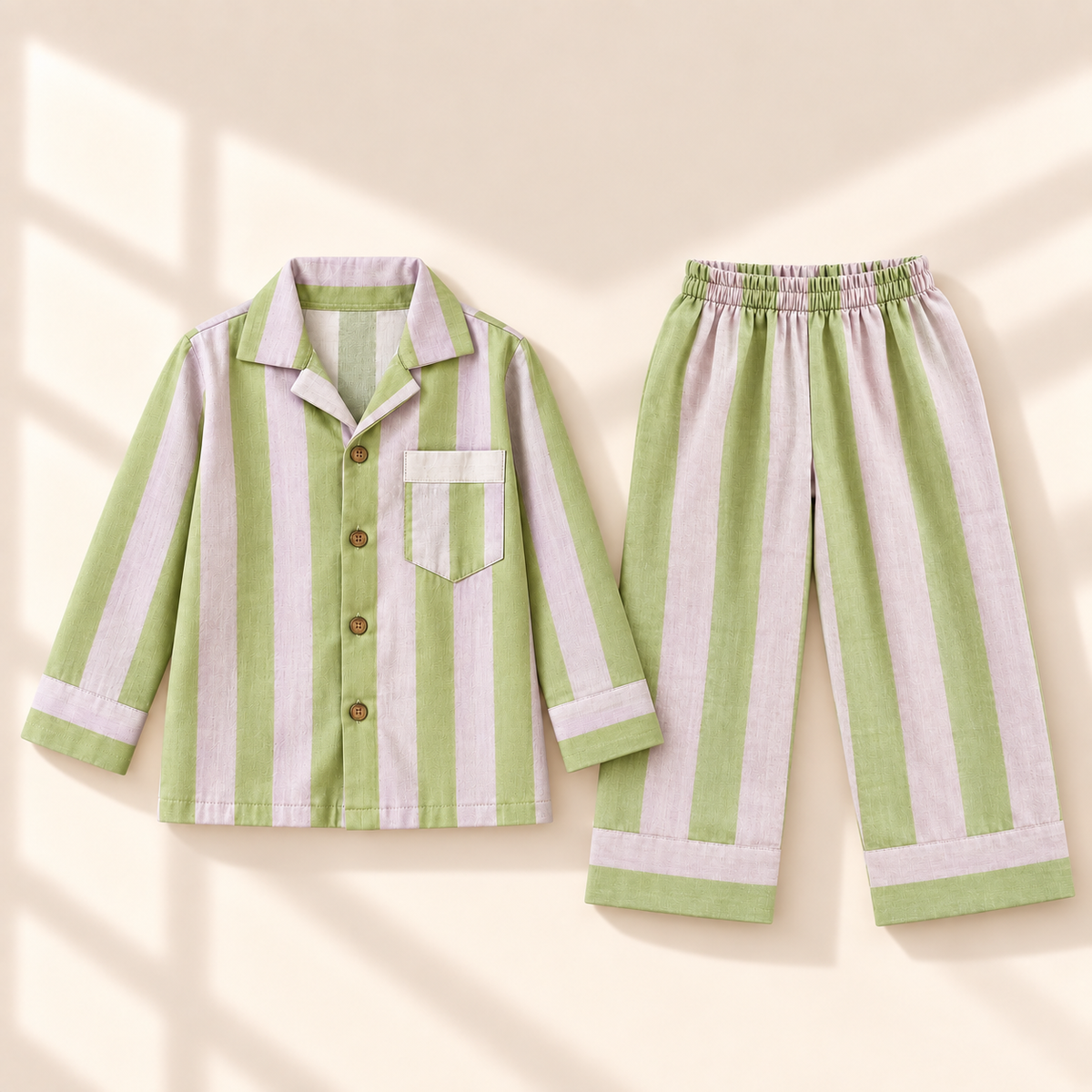 Unisex Crinkle Muslin Night Suit - Sage Blush