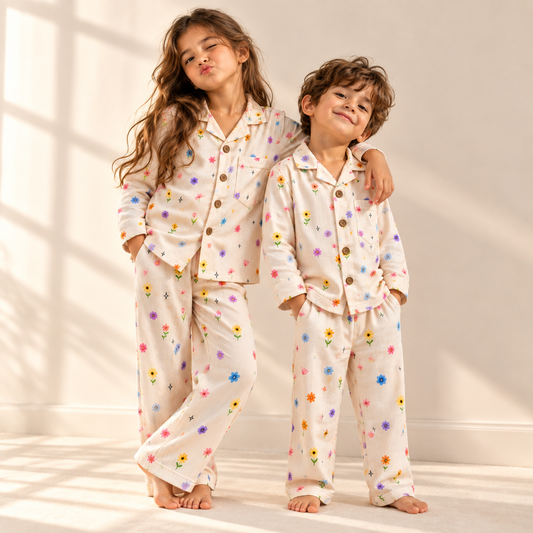 Unisex Bamboo Cotton Night Suit - Petal Bloom