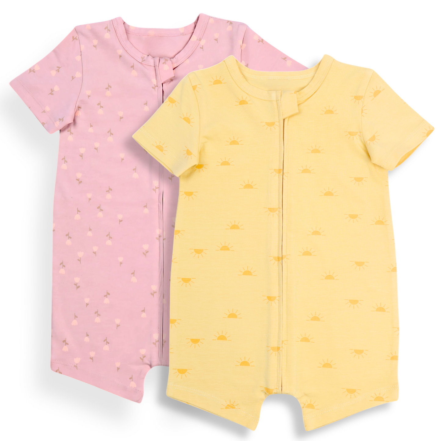 Organic Baby Romper 2-Piece Combo – Pink & Yellow