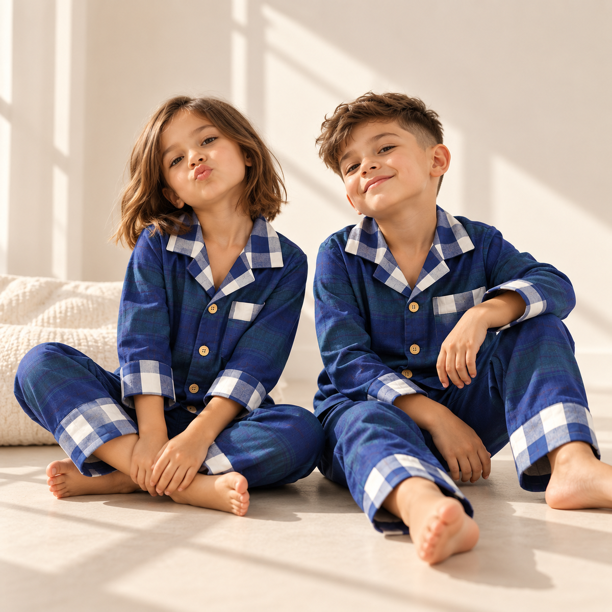 Unisex Muslin Cotton Night Suit - Deep Sea