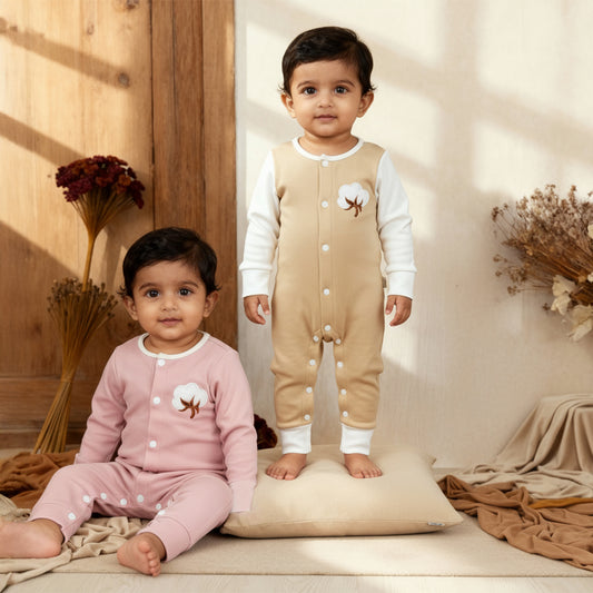 Organic Cotton Romper Set PINK/BEIGE - 2 Pack