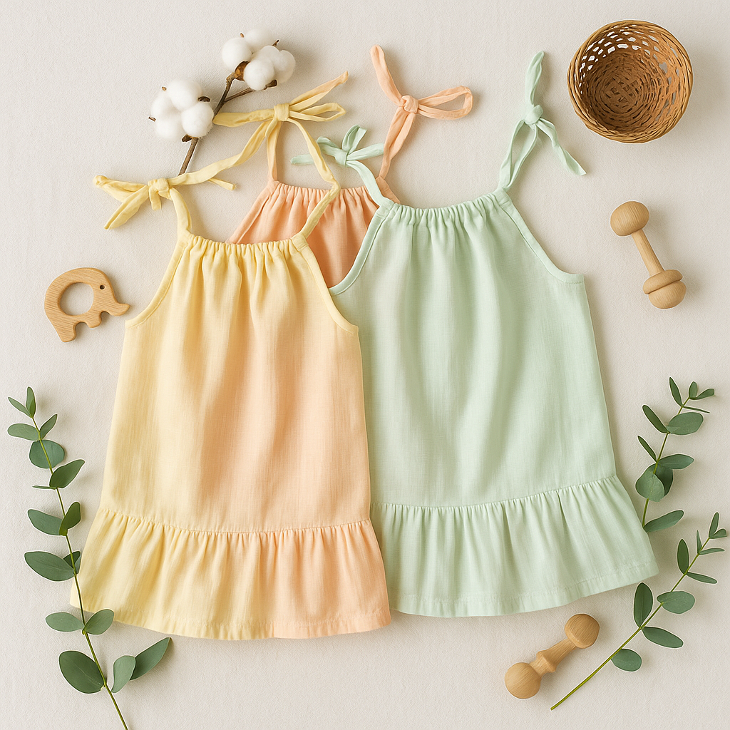 3pcs - Organic Muslin Knot Frock- Pastel Pack