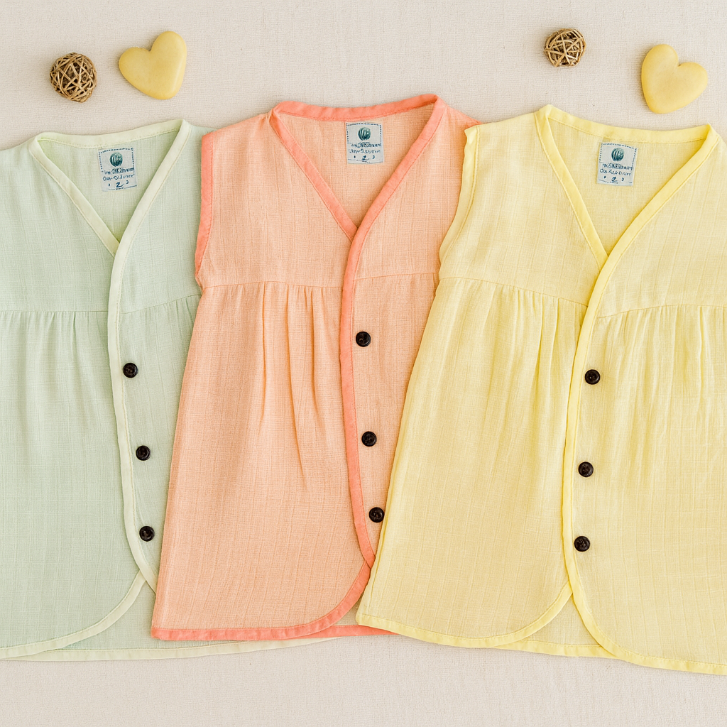 3pcs - Organic Muslin Frock Jabla- Forest combo