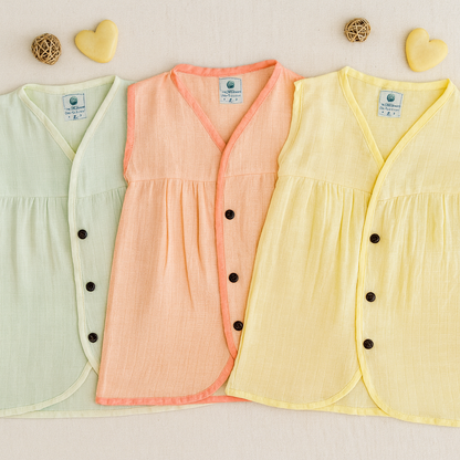 3pcs - Organic Muslin Frock Jabla- Forest combo