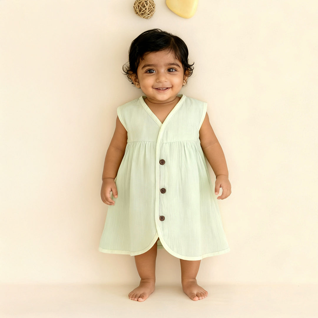 Organic Muslin Frock Jabla- Soft Leaf