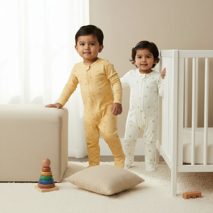Organic Baby Romper 2-Piece Combo – White & Yellow