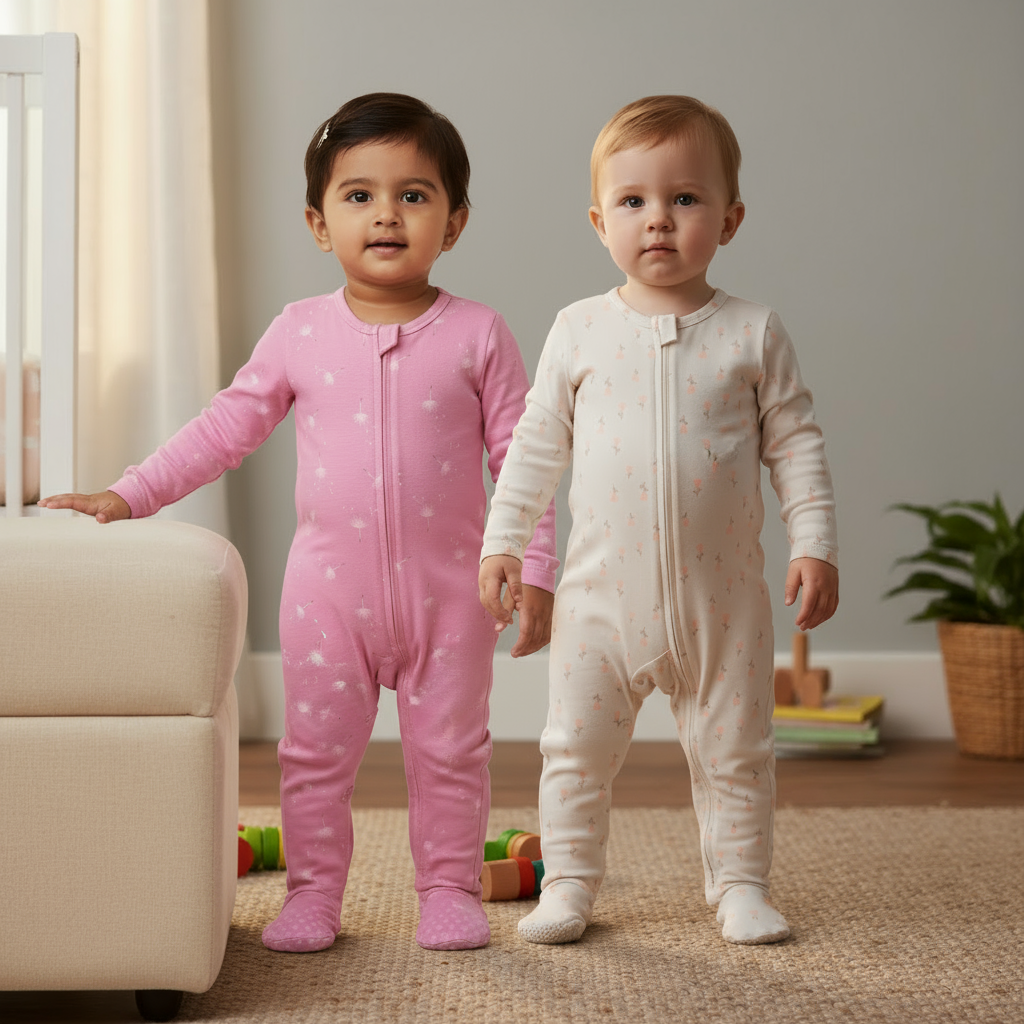 Organic Baby Romper 2-Piece Combo – Ivory & Pink