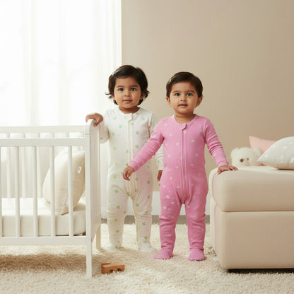 Organic Baby Romper Set of 2 – White & Pink Combo