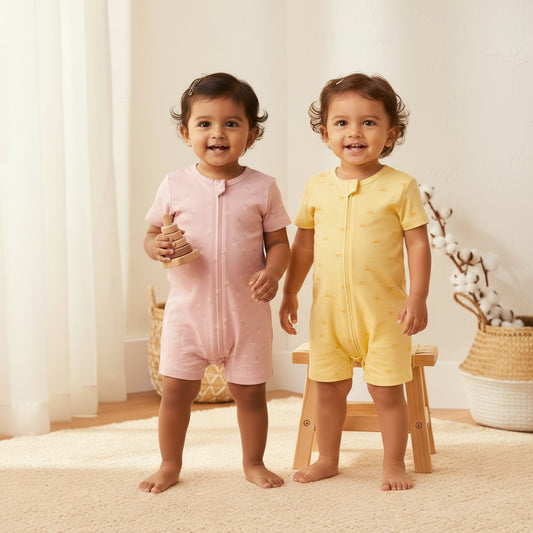 Organic Baby Romper 2-Piece Combo – Pink & Yellow