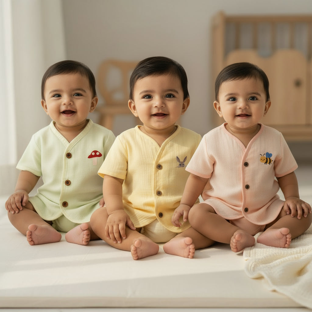 3pcs - Organic muslin jabla- Pastel pack