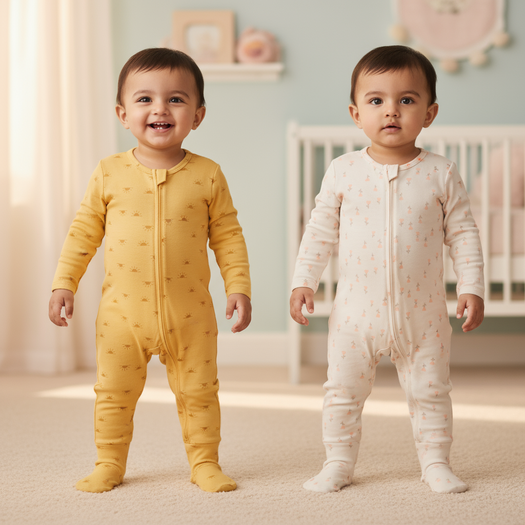 Organic Baby Romper 2-Piece Set – Ivory & Yellow