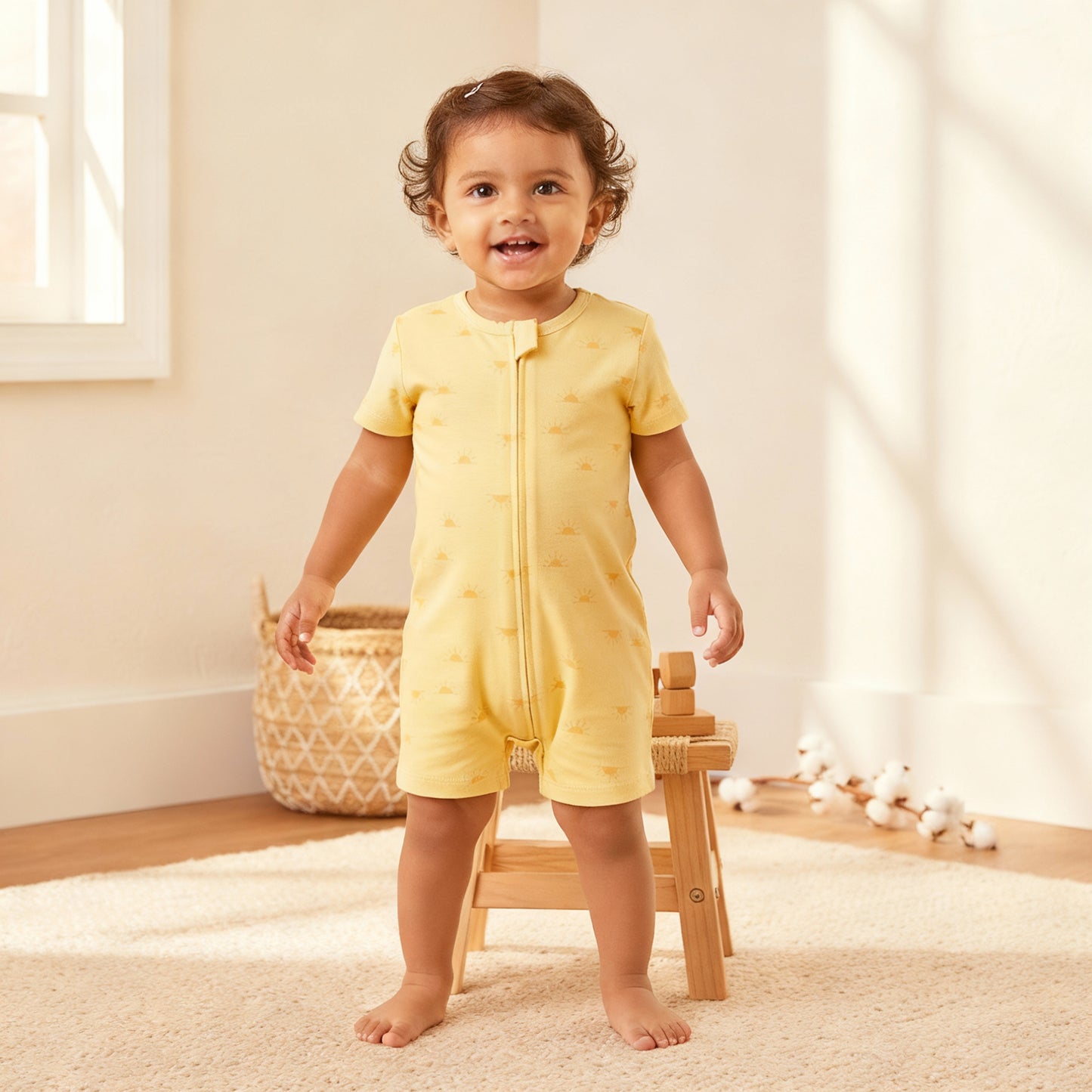 Organic Half Sleeve Baby Romper – Lemon Yellow