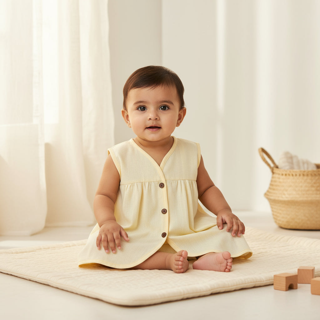 Organic Muslin Frock Jabla- Lemon Drop