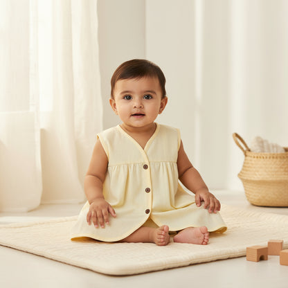 Organic Muslin Frock Jabla- Lemon Drop