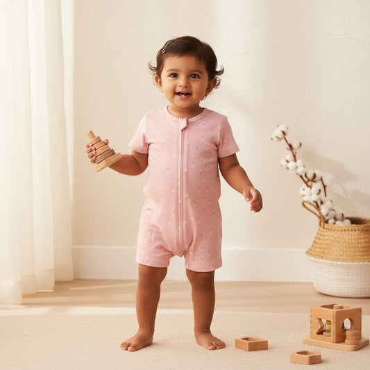 Organic Half Sleeve Baby Romper – BABY Pink