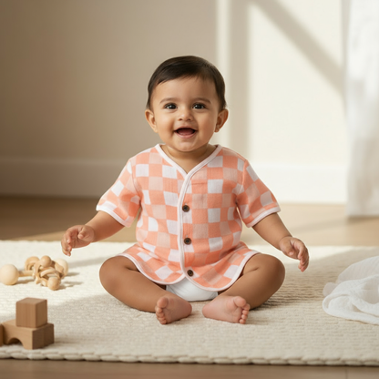Organic Muslin Jabla - Peach Gingham