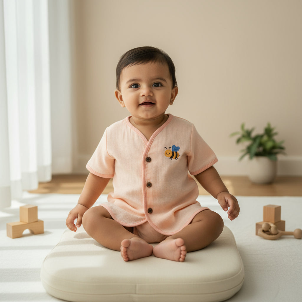 Organic Muslin Sleevless Jabla - Peachy Bee