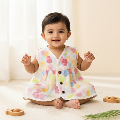 Organic Muslin Frock Jabla- Rainbow bubbles