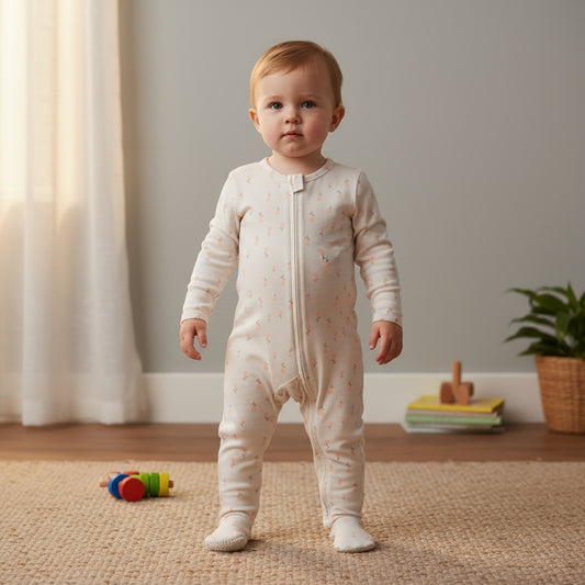 Organic Summer Romper – Floral Ivory