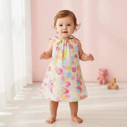 Rainbow bubbles- Organic Muslin Knot Frock.
