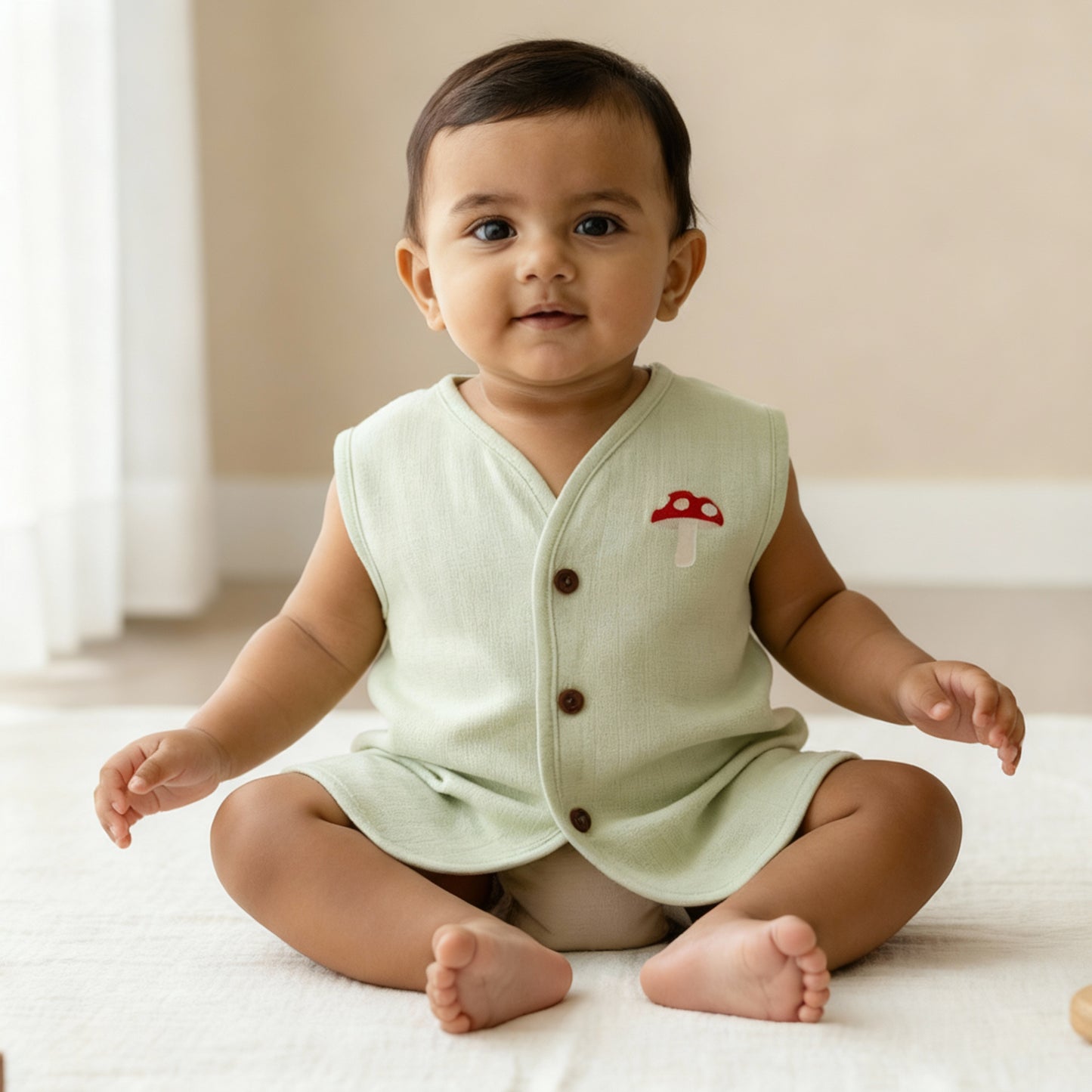 Organic Muslin Sleevless Jabla - Mushroom Mist