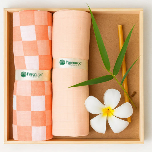 Organic muslin Swaddle 2 pcs - Gingham Peach
