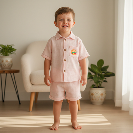 Crinkle Muslin Co-ord set pink