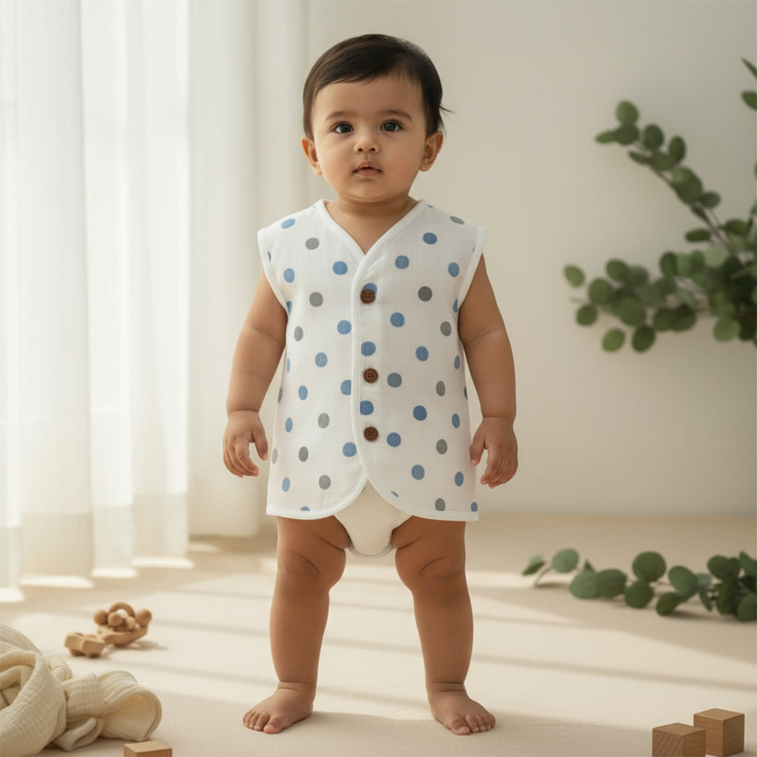 Organic Muslin Sleevless Jabla - Polka Dot