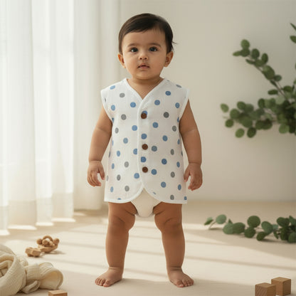 Organic Muslin Sleevless Jabla - Polka Dot