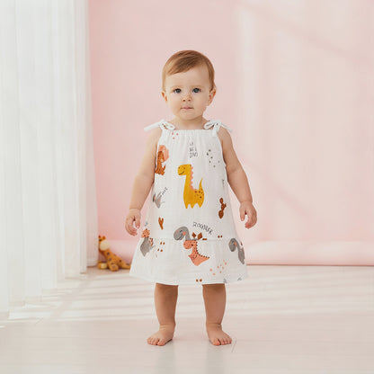 Tiny Dino- Organic Muslin Knot Frock.